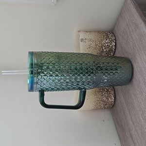 Mainstays Emerald Textured Diamond Straw Tumbler with Handle 30 Oz